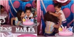 Niña sopla la vela de cumpleaños de su hermana _ Foto_ captura video