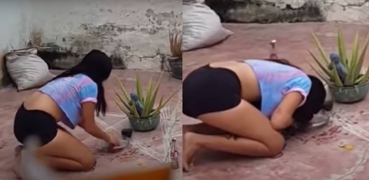 Haciendo ‘enjuague de calzón’ para enamorar a un hombre, así fue grabada una mujer por su vecino