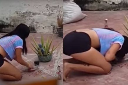 Haciendo ‘enjuague de calzón’ para enamorar a un hombre, así fue grabada una mujer por su vecino
