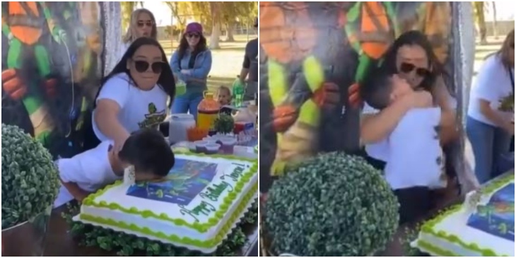 Niño golpea a su tía por broma del pastel _ Foto_ captura video
