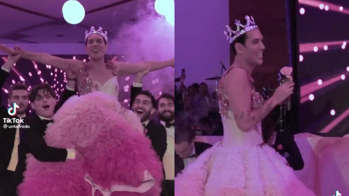 Hombre celebra cumpleaños vestido de quinceañera