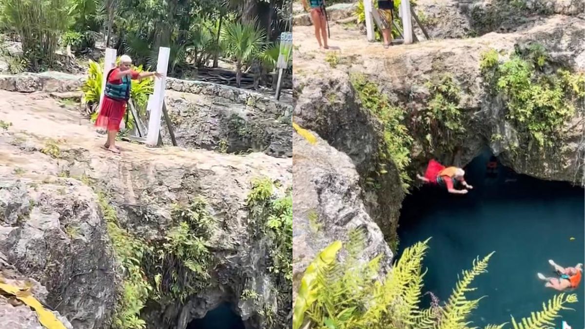 Viral: Abuelita se lanza de clavado en un cenote
