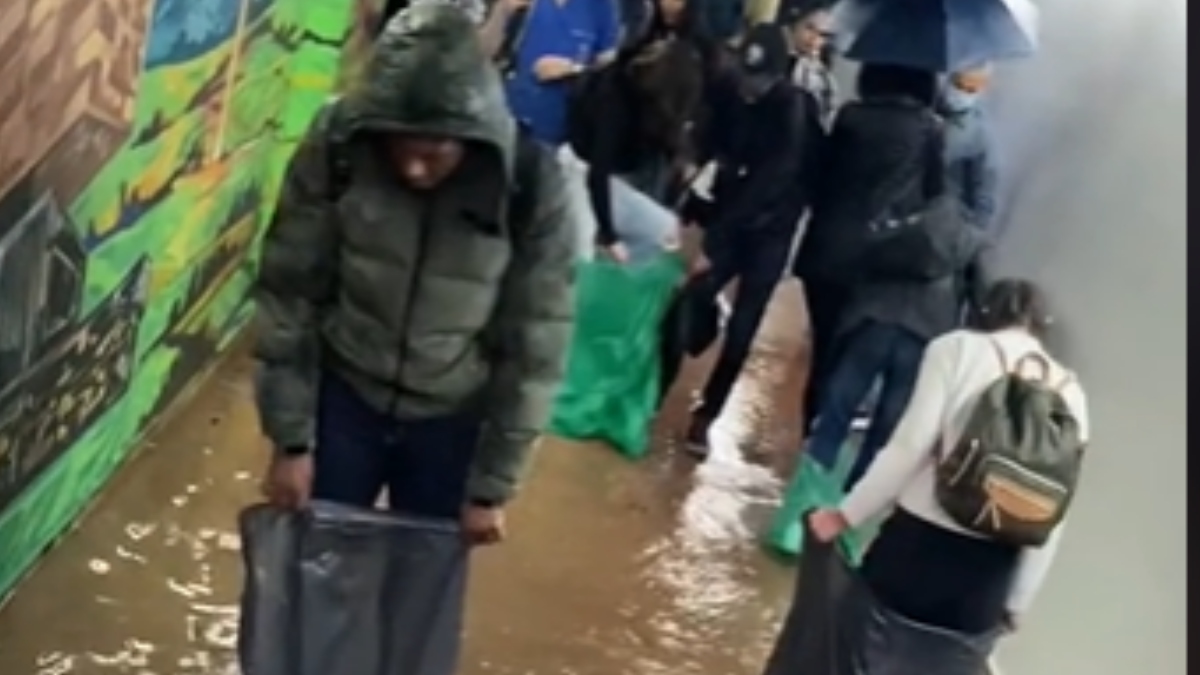 Estudiantes de la Javeriana se vuelven virales por cruzar túnel inundado