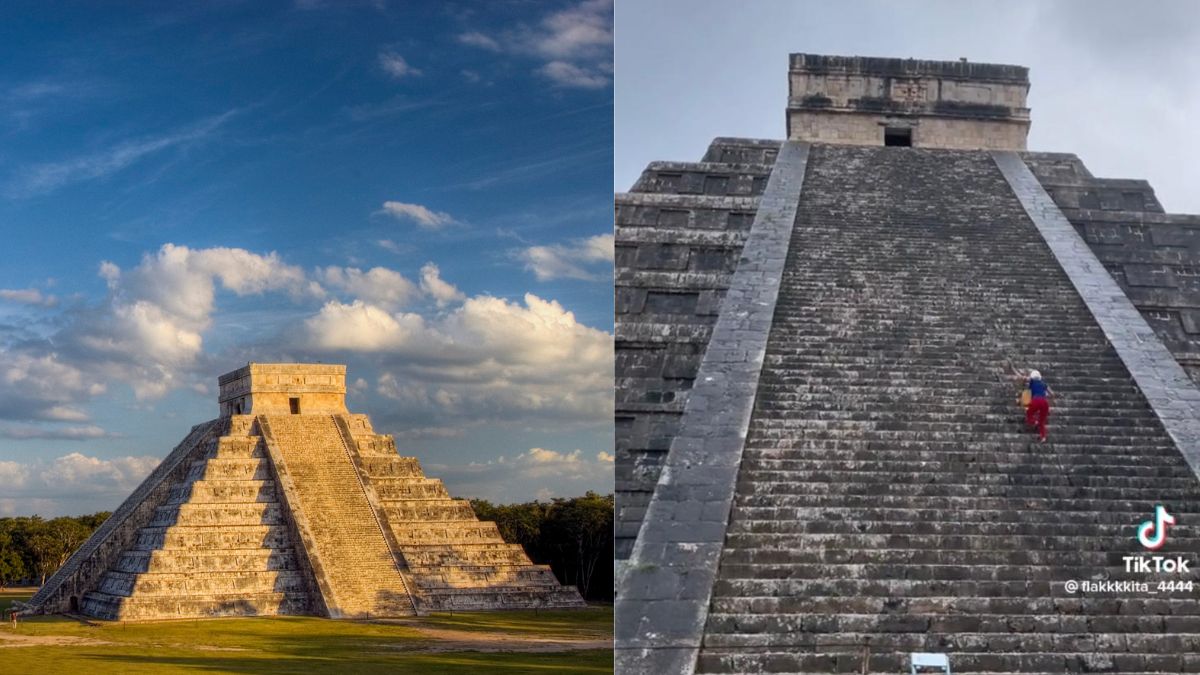 Turista subió pirámide de Kukulcán