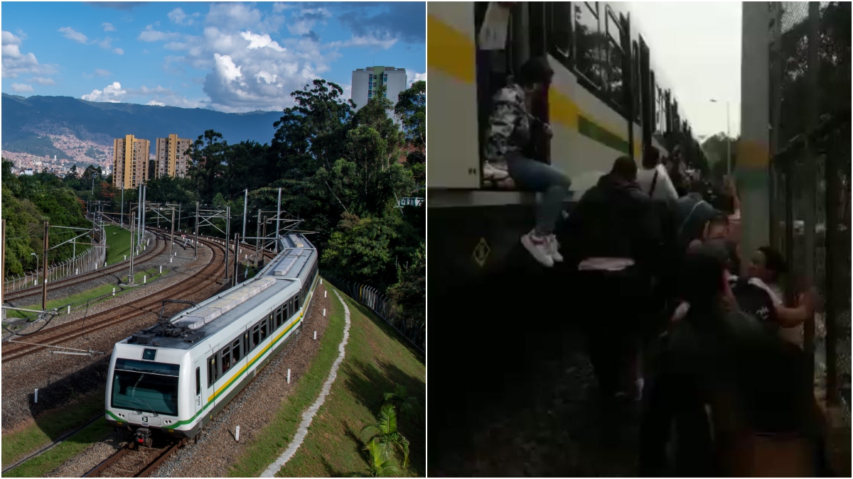 Pasajeros se bajan del metro de Medellín