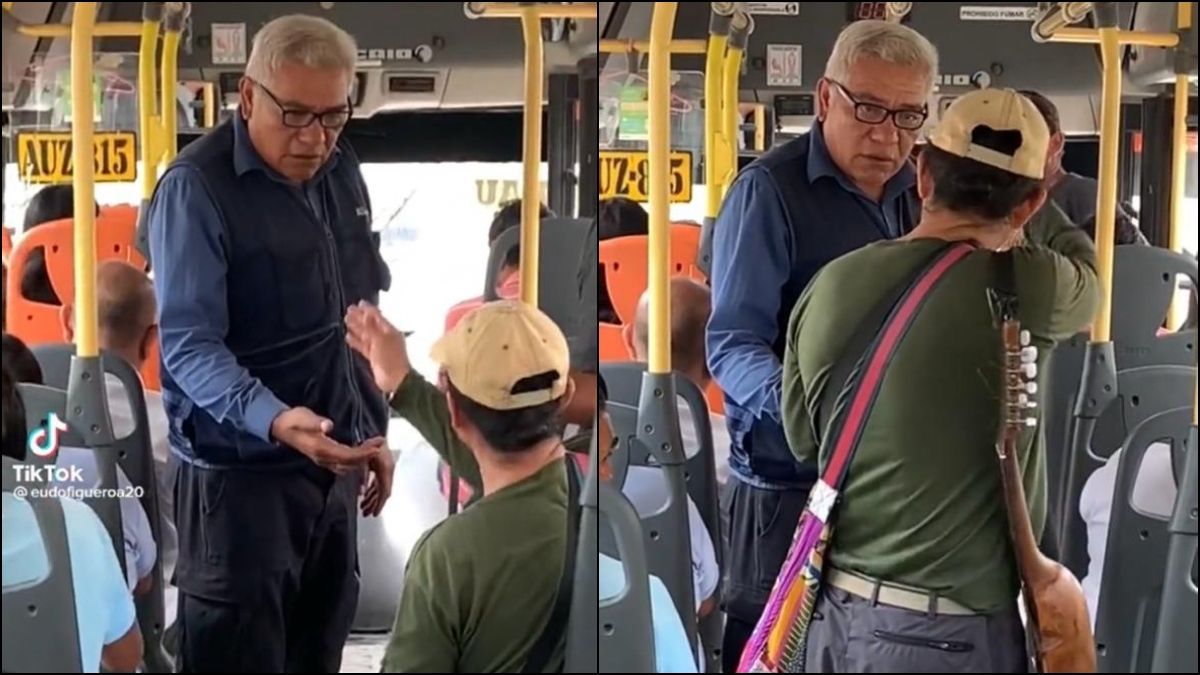 Discusión conductor de bus y artista callejero