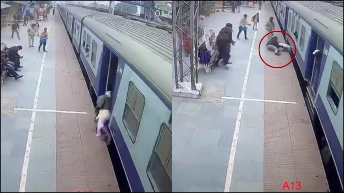 Policía salva a hombre de ser arrollado por tren en la India