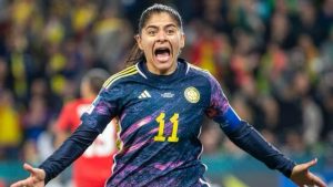Catalina Usme festeja el gol del triunfo de la Selección Colombia ante Jamaica. (Photo by Will Murra