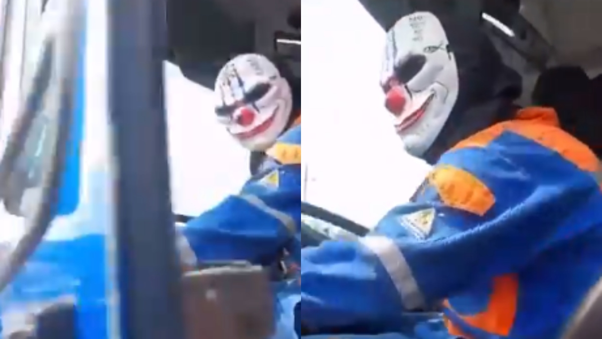 Hombre con máscara de payaso robó bus y le quedó grande manejarlo; lo estrelló en segundos