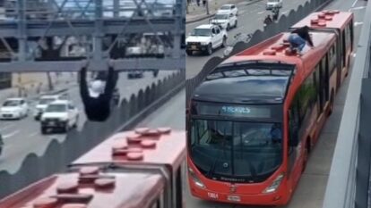 Hombre se colgó de un puente y saltó sobre bus de TransMilenio