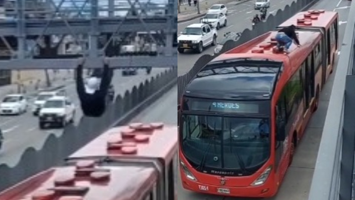 Hombre se colgó de un puente y saltó sobre bus de TransMilenio