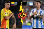 Jugadores de Argentina VS Colombia y una referencia al marcador | Foto Getty Images