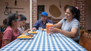 Familia colombiana compartiendo un almuerzo en un comedor hogareño (Imagen de: Getty Images)